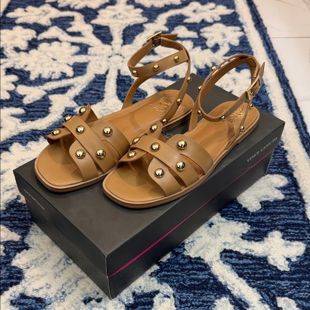 Vince Camuto Tan Sandals with Gold Studs
